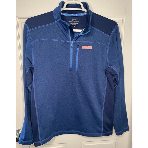 Vineyard Vines Performance Pullover Men's M Quarter Zip Shirt Long SLV Blue - Picture 1 of 8